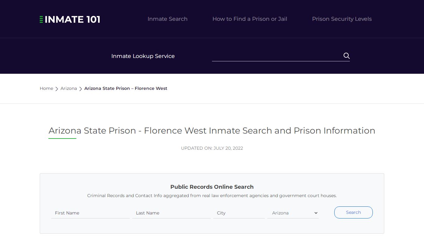 Arizona State Prison - Florence West Inmate Search ...