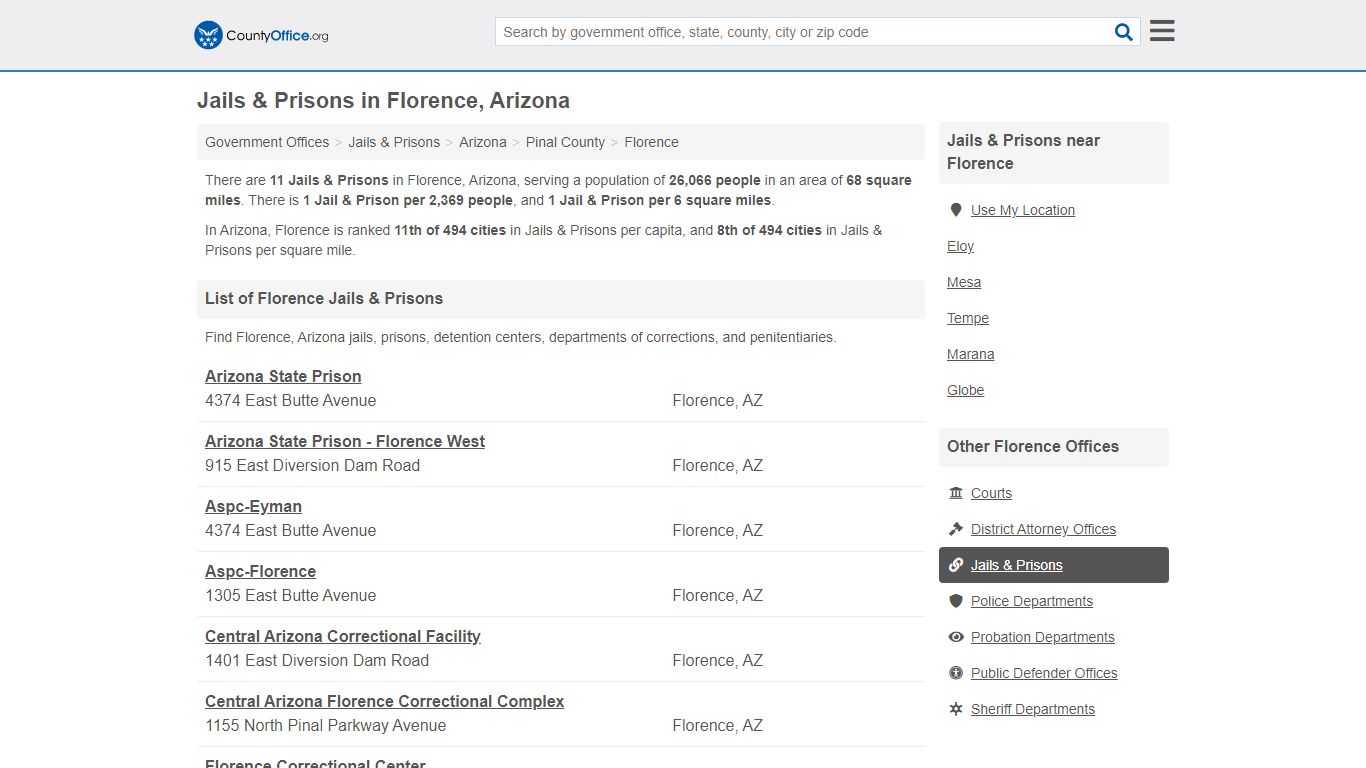 Jails & Prisons - Florence, AZ (Inmate Rosters & Records)